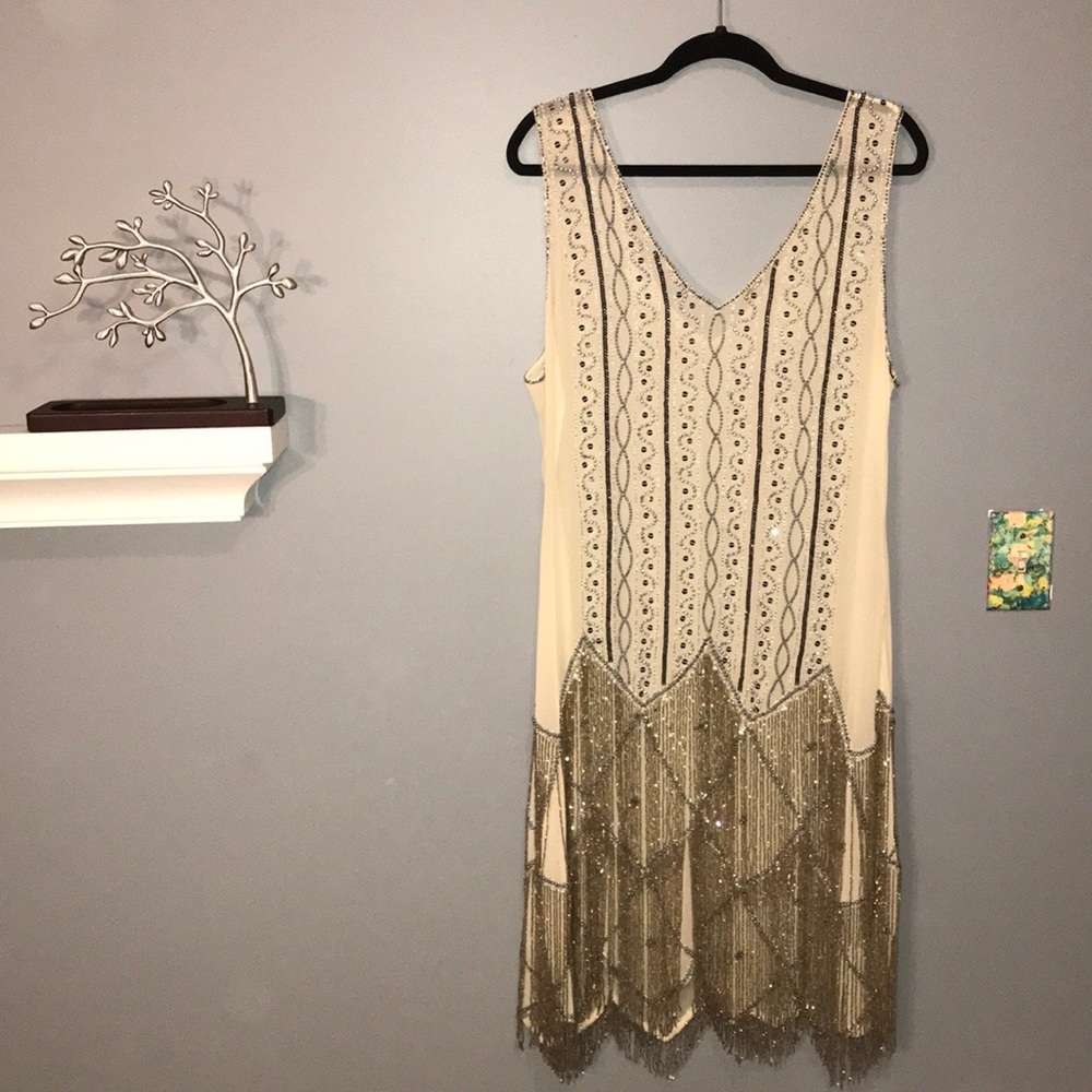 Unique vintage hand beaded midi flapper dress